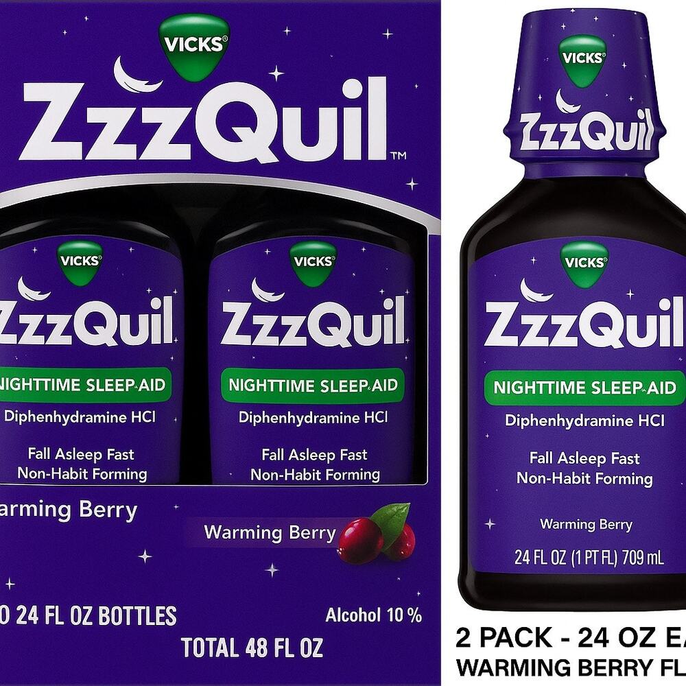 ZzzQuil Nighttime Sleep-Aid Liquid - Warming Berry Flavor - 2 x 12oz - Ex: 6/26